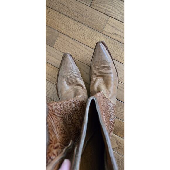 Vintage WOMENS NOCONA SNIP TOE COWBOY BROWN BOOTS Embossed Women’s 10 - Picture 7 of 10